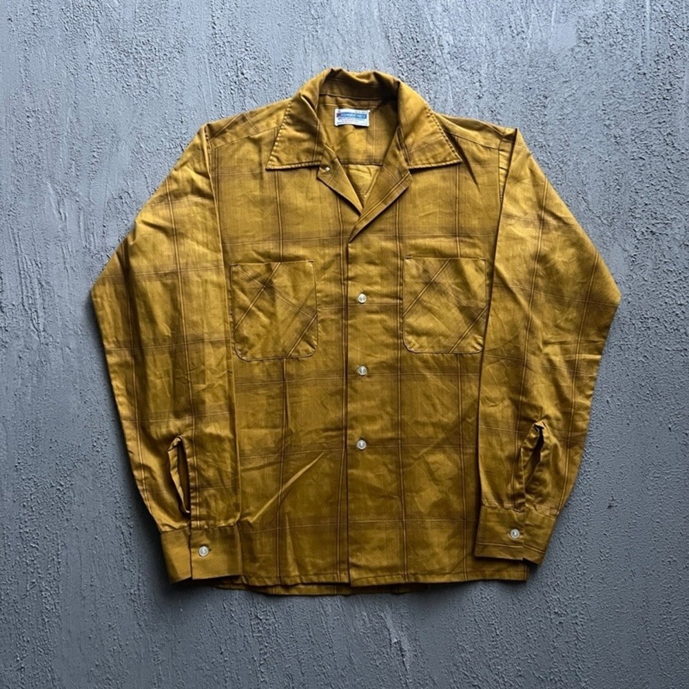 Vintage Donlin Button Up Shirt Small Yellow 1960s Plaid Camp Collar
